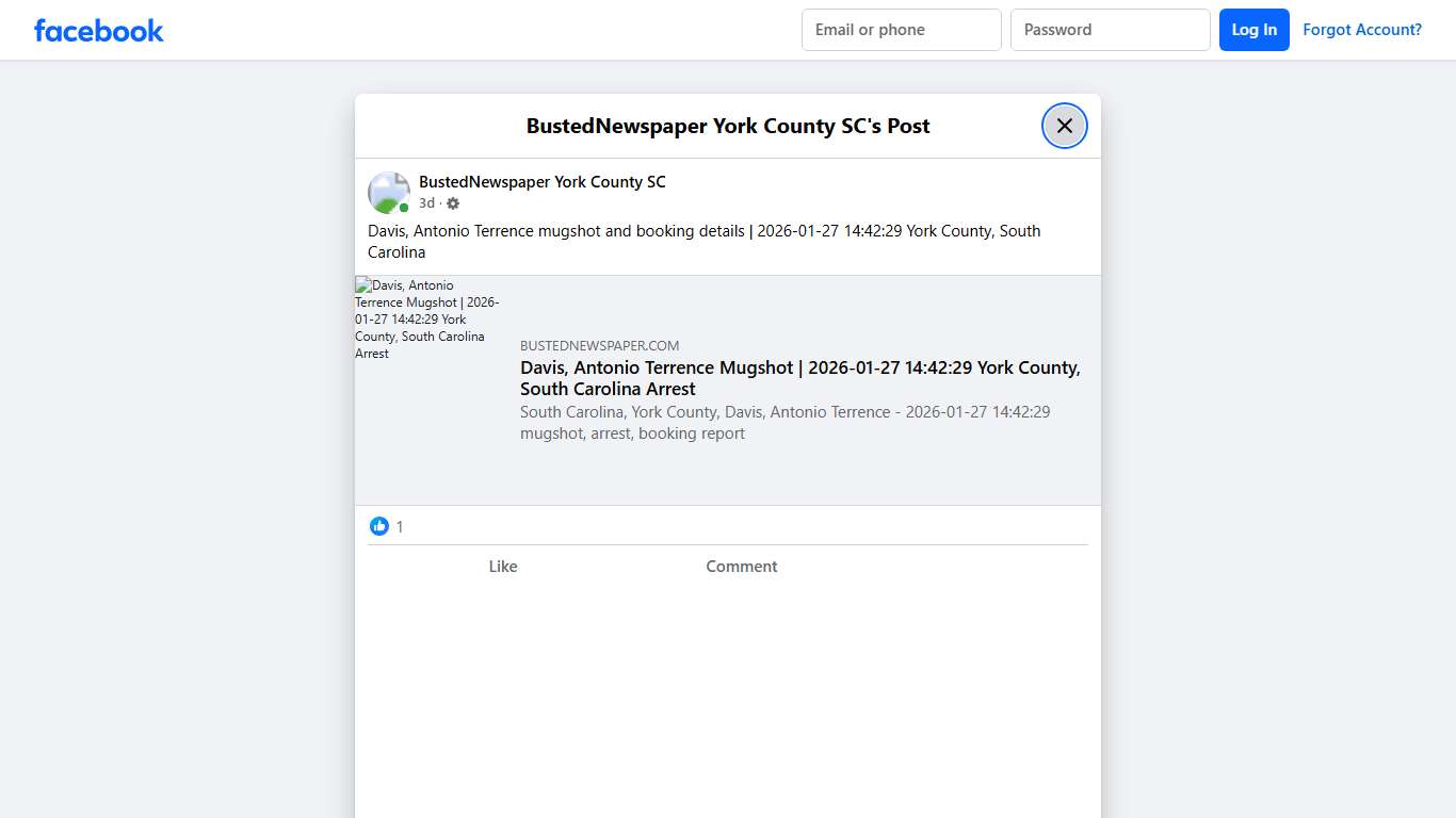 Davis, Antonio Terrence... - BustedNewspaper York County SC Facebook
