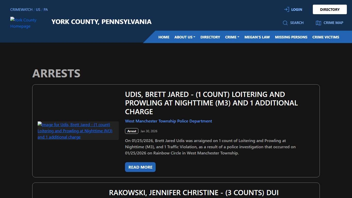 Arrests for York County, Pennsylvania CRIMEWATCH