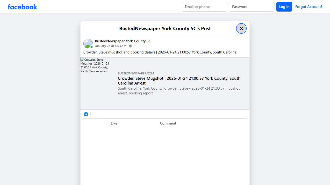 Crowder, Steve mugshot... - BustedNewspaper York County SC Facebook